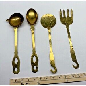 Brass Kitchen Utensils Set French Country MCM Cottage Core Spoon Fork Ladle VTG
